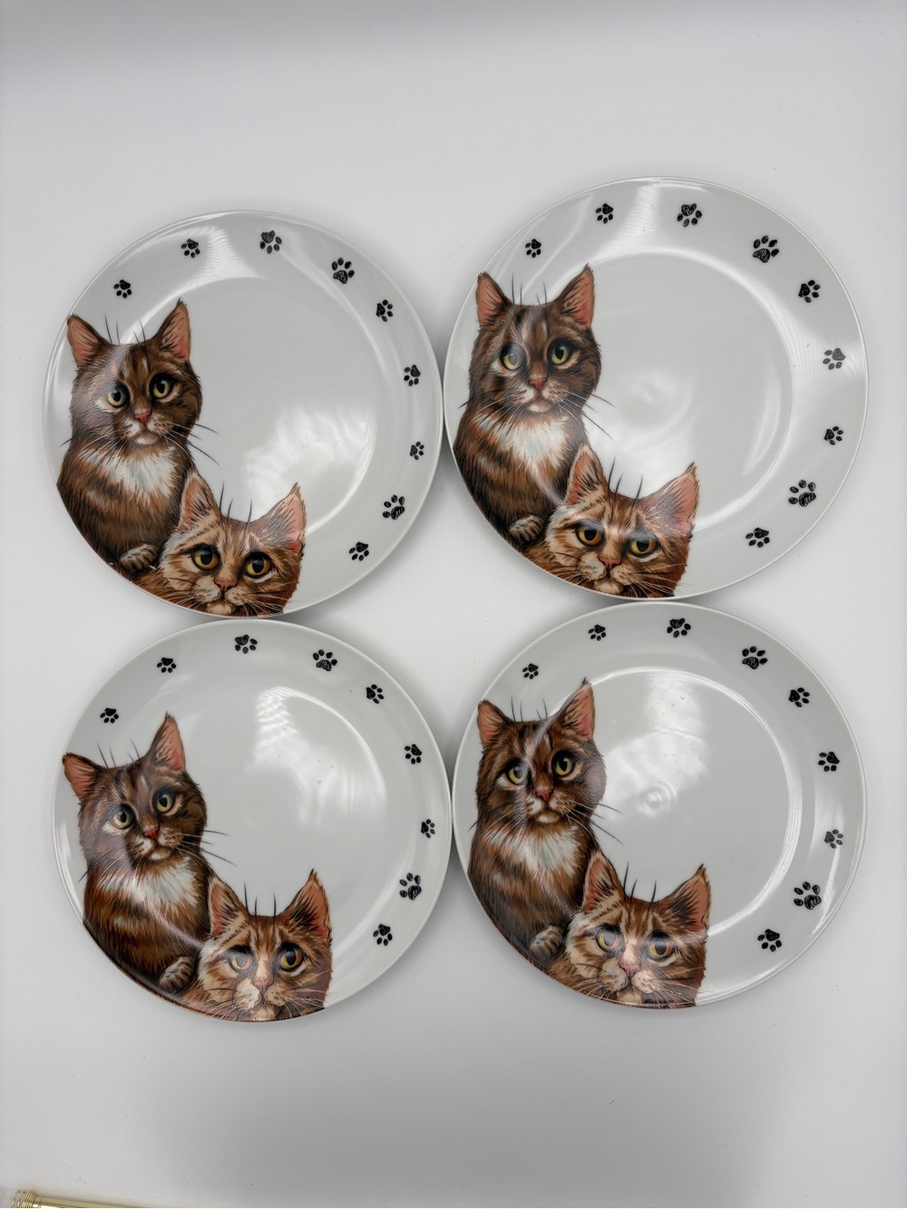 Set of Four Cat Dessert/Side Plates  7 1/2 inch